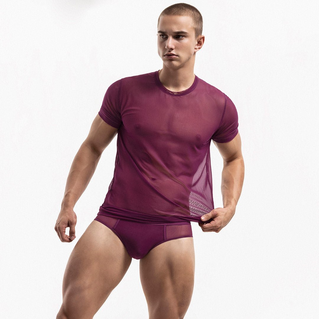 Sheer Crew Neck T-Shirt Perrie Purple - C - IN2 New York