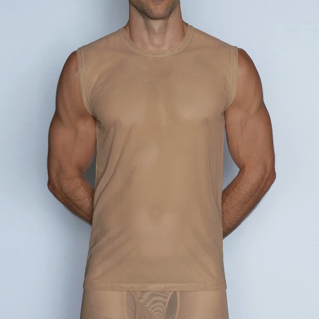 Sheer Sleeveless Crew Neck T-Shirt Nix Nude - C - IN2 New York