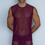 Sheer Sleeveless Crew Neck T-Shirt Perrie Purple - C - IN2 New York