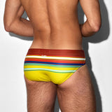 Swim Brief Red Yellow Horizontal Stripes
