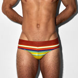 Swim Brief Red Yellow Horizontal Stripes