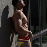 Swim Brief Red Yellow Horizontal Stripes