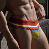 Swim Brief Red Yellow Horizontal Stripes