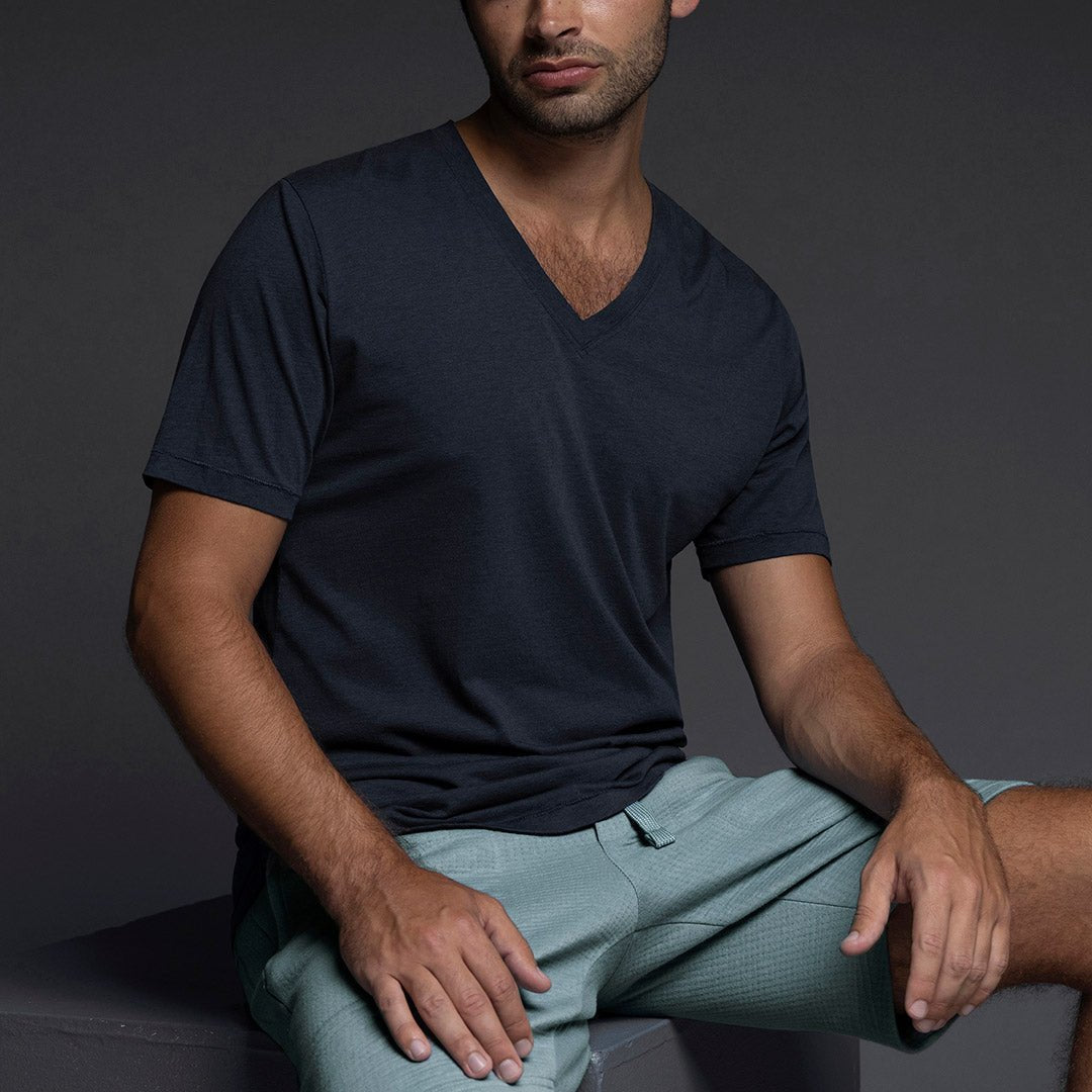 High Twist Summer V - Neck T-Shirt Uniform Navy - C - IN2 New York