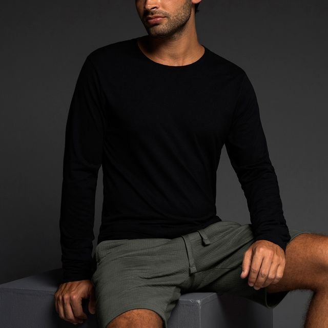 Jersey Long Sleeve Crew Neck T-Shirt Black - C - IN2 New York