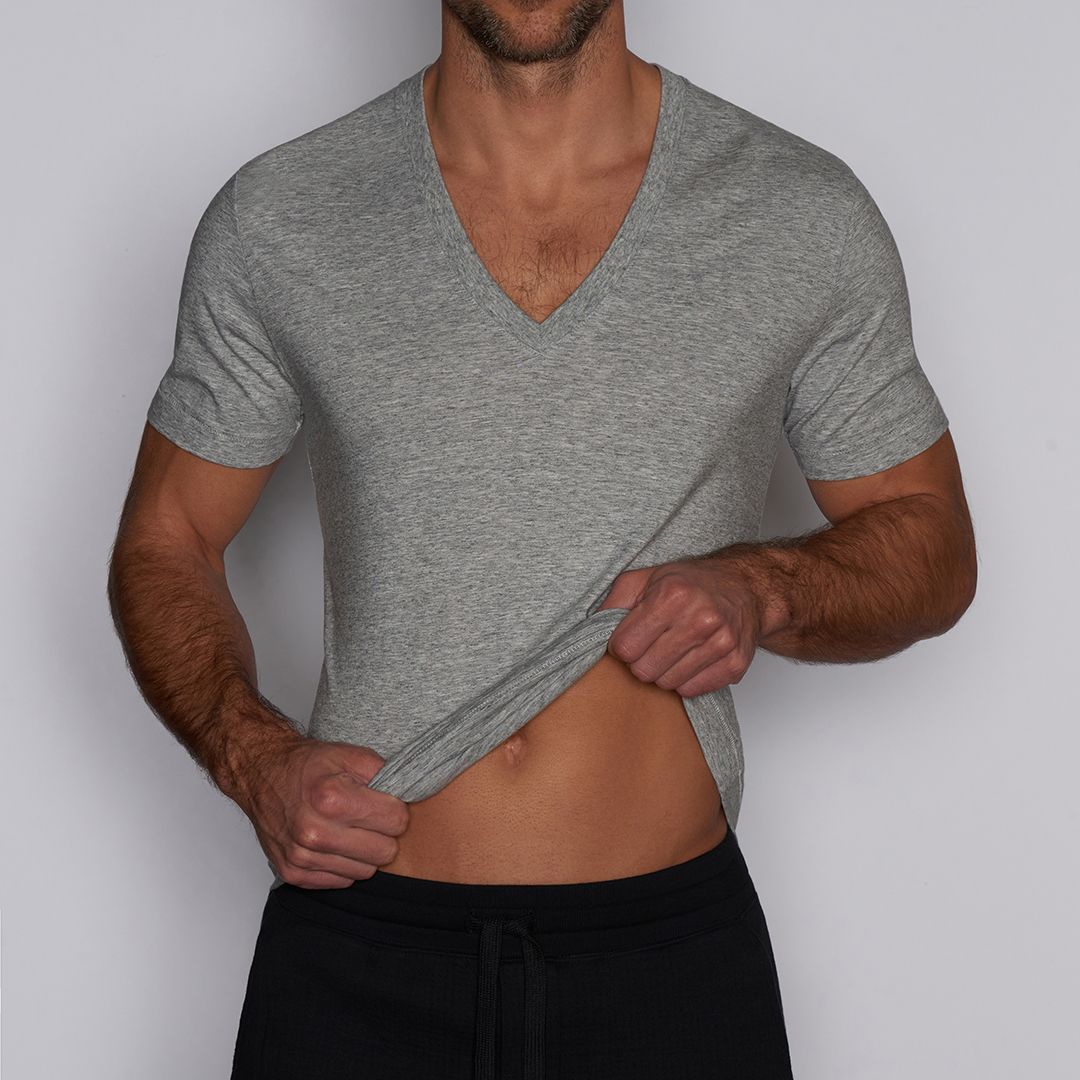 Layers Slim Deep V - Neck T-Shirt Grey Heather - C - IN2 New York