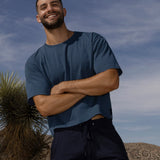Mid Weight Cropped Boxy T-Shirt Denim Blue