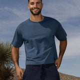Mid Weight Cropped Boxy T-Shirt Denim Blue