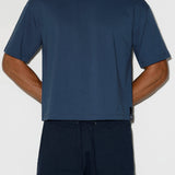 Mid Weight Cropped Boxy T-Shirt Denim Blue