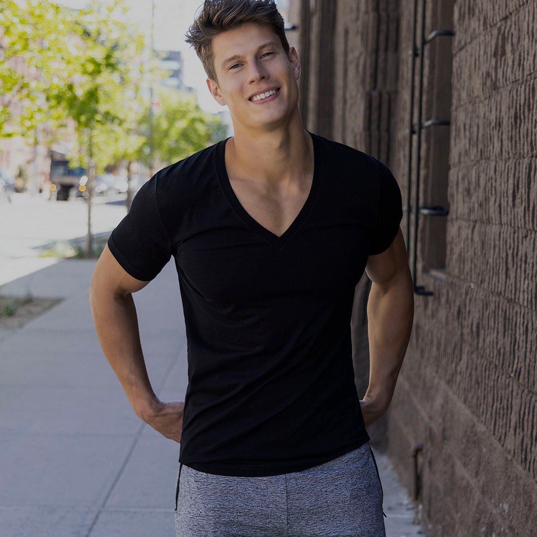 Perfect Pima Relaxed Deep V - Neck T-Shirt Black - C - IN2 New York