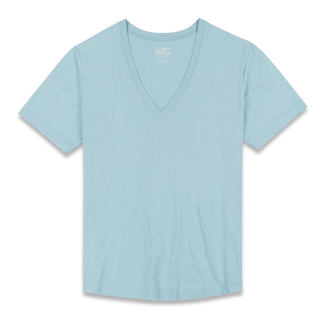 Perfect Pima Relaxed Deep V - Neck T-Shirt Blythe Blue - C - IN2 New York