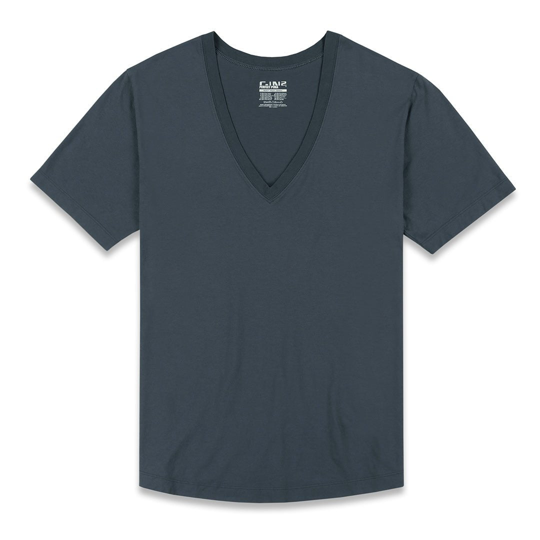 Perfect Pima Relaxed Deep V - Neck T-Shirt Niles Navy - C - IN2 New York