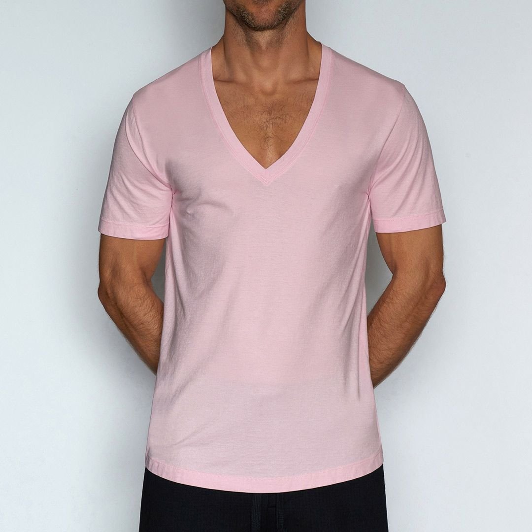 Perfect Pima Relaxed Deep V - Neck T-Shirt Pino Pink - C - IN2 New York