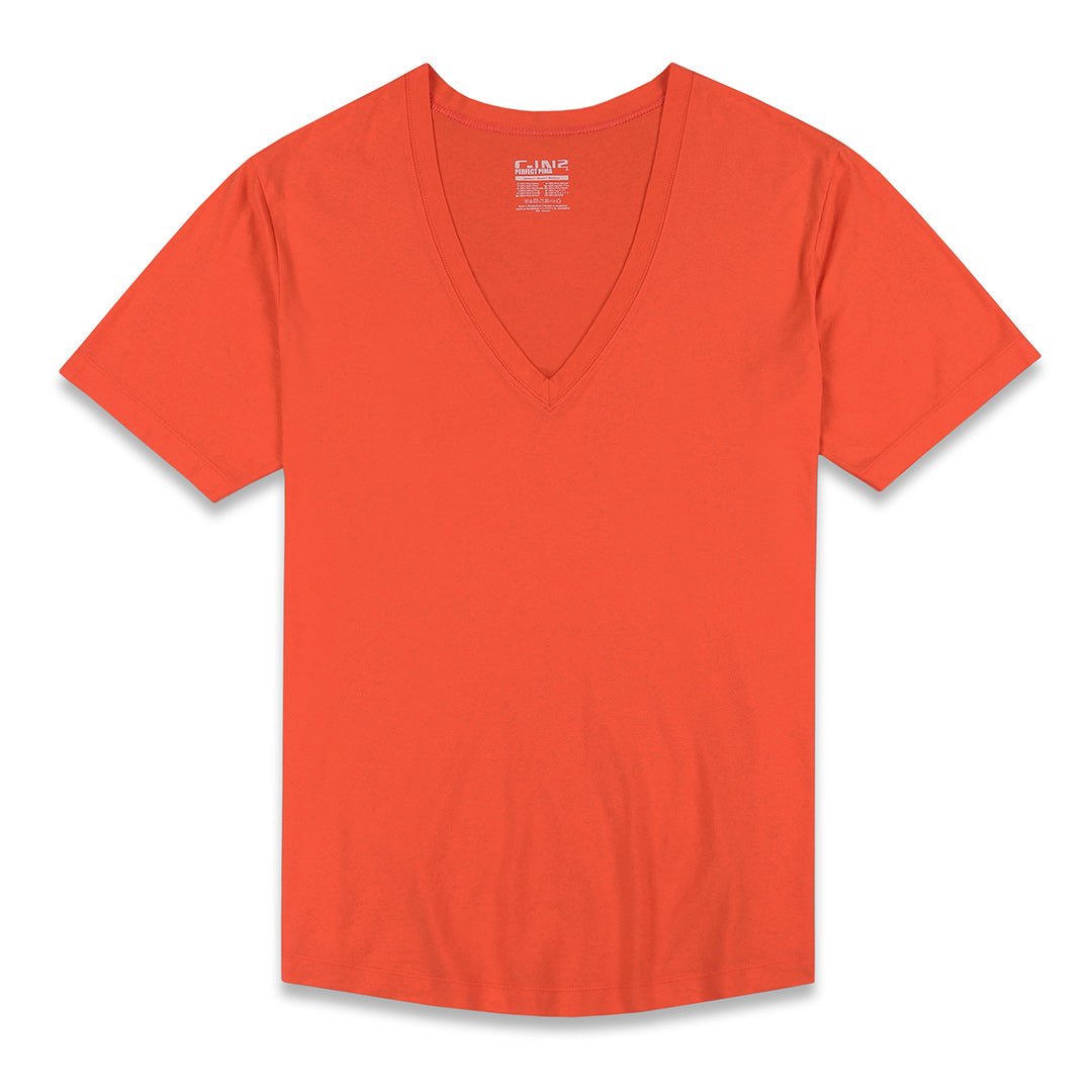 Perfect Pima Relaxed Deep V - Neck T-Shirt Rylee Red - C - IN2 New York