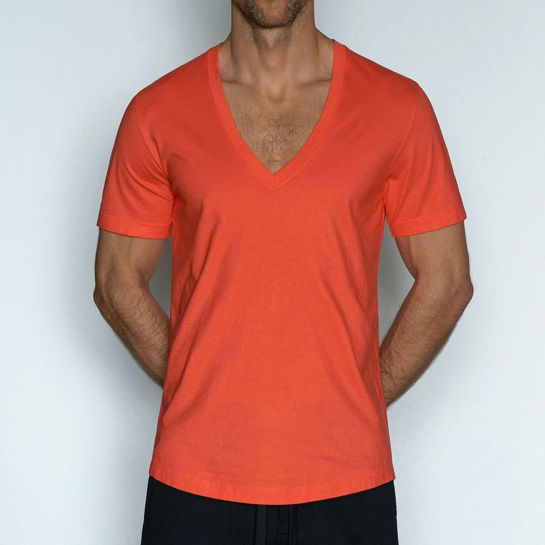 Perfect Pima Relaxed Deep V - Neck T-Shirt Rylee Red - C - IN2 New York