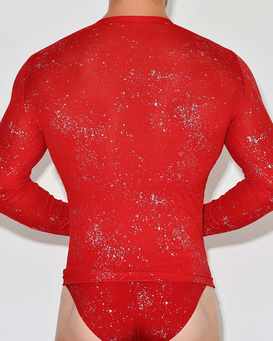 Pulse Long Sleeve Mesh Foil Top Garnet Red