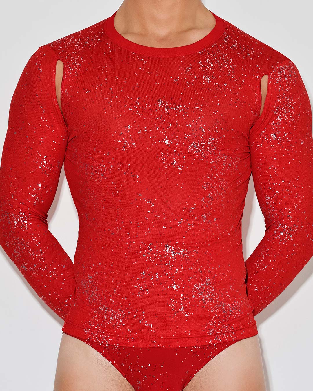 Pulse Long Sleeve Mesh Foil Top Garnet Red