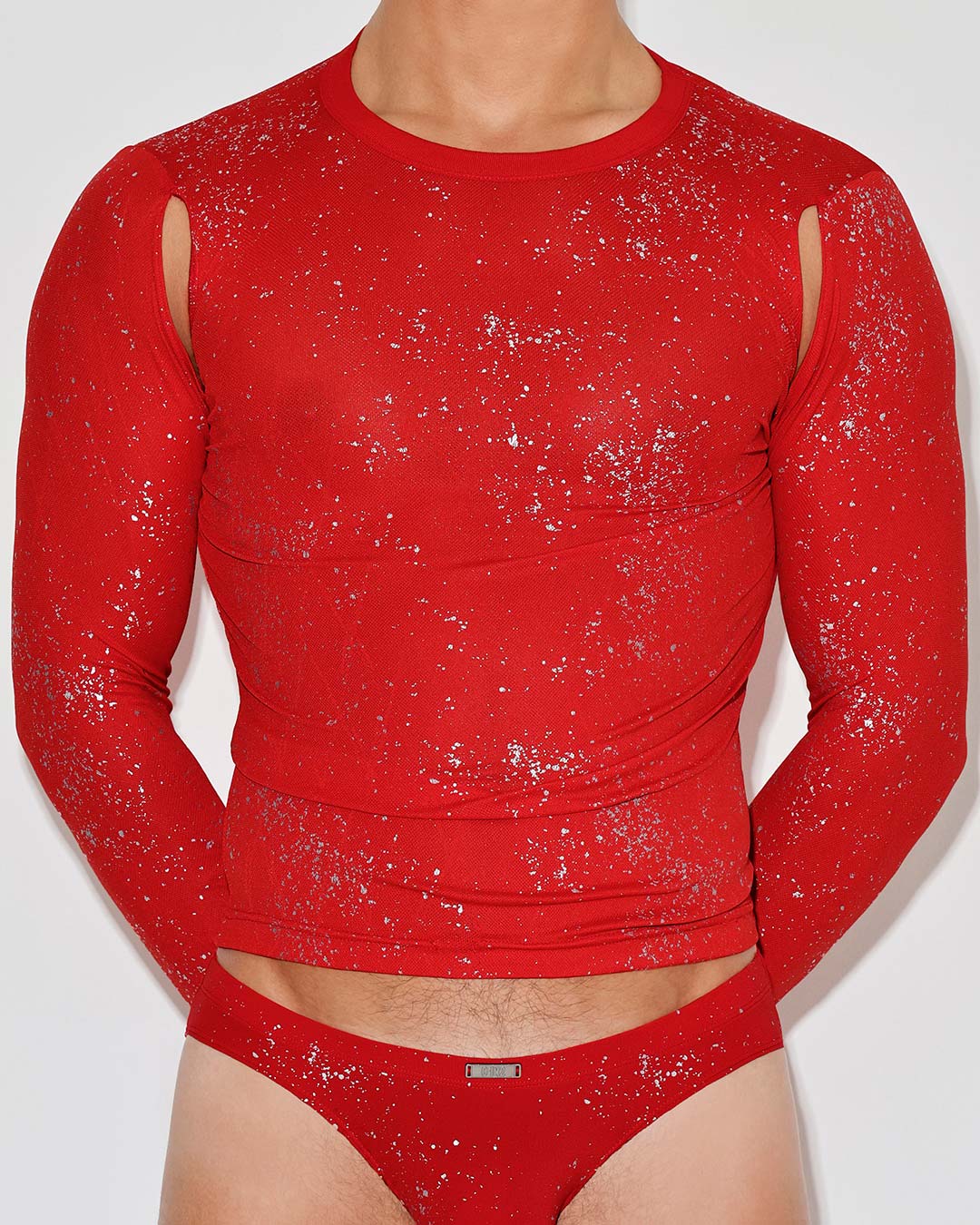 Pulse Long Sleeve Mesh Foil Top Garnet Red