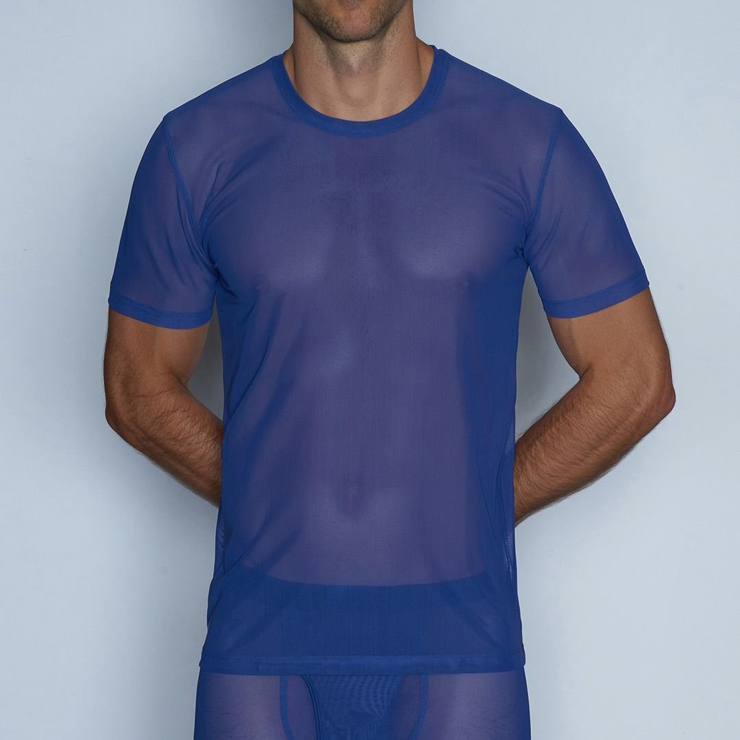Sheer Crew Neck T-Shirt Bari Blue - C - IN2 New York