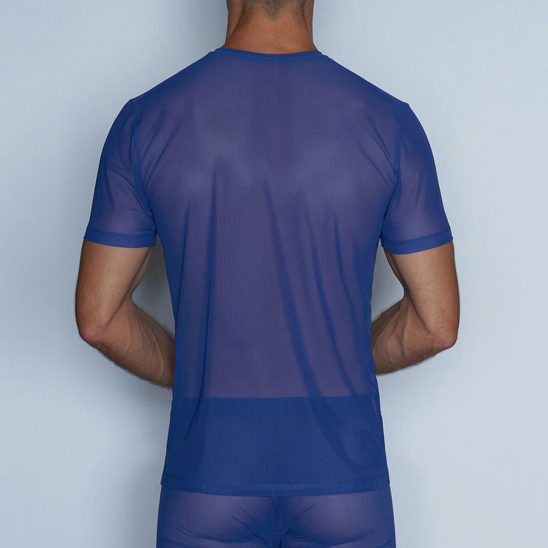Sheer Crew Neck T-Shirt Bari Blue - C - IN2 New York