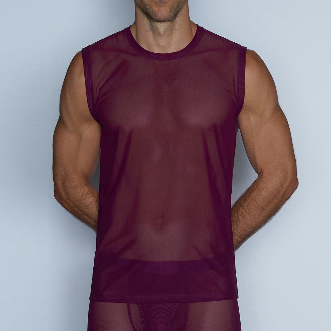 Sheer Sleeveless Crew Neck T-Shirt Perrie Purple - C - IN2 New York