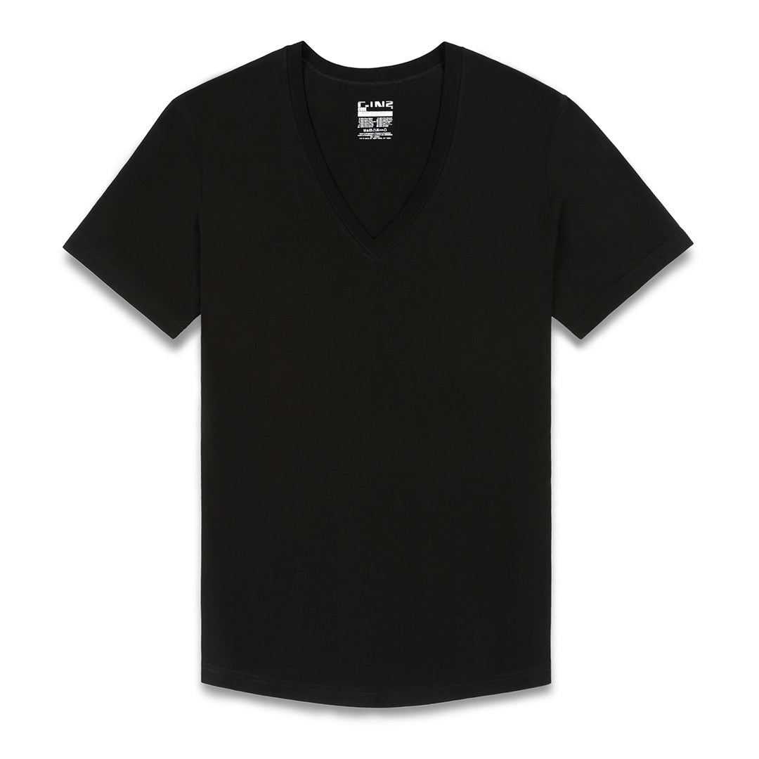 Perfect Pima Relaxed Deep V-Neck T-Shirt Black