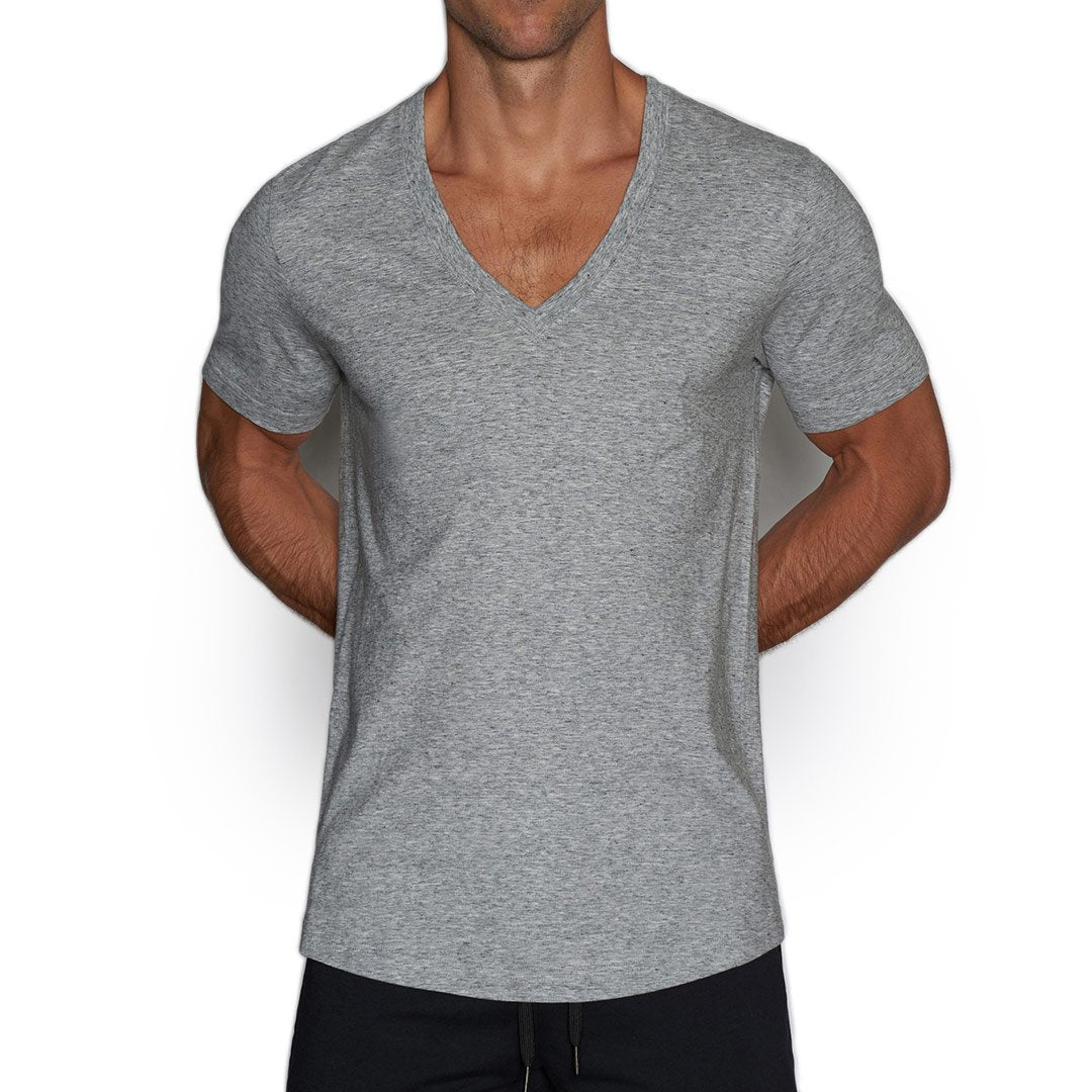Perfect Pima Relaxed Deep V - Neck T-Shirt Grey Heather - C - IN2 New York