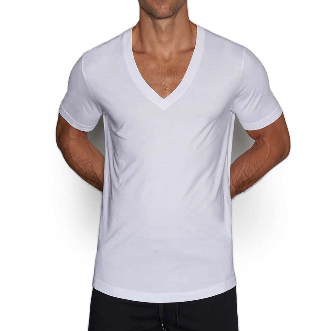 Perfect Pima Relaxed Deep V - Neck T-Shirt White - C - IN2 New York